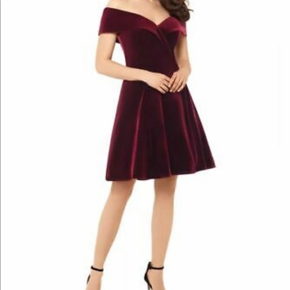 Velvet Off Shoulder Maroon Cocktail Dress